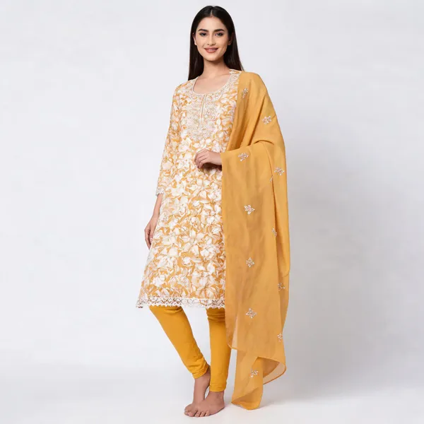 Peach_Cotton_Floral_Print_Unstitched_Kurta_Set_For_Women