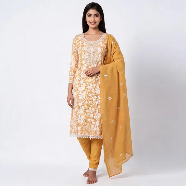 Peach_Cotton_Floral_Print_Unstitched_Kurta_Set_For_Women