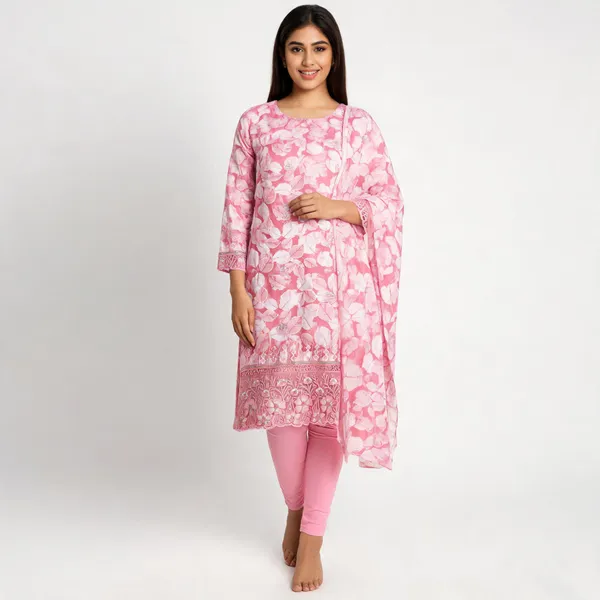 Pink_Cotton_Floral_Print_Unstitched_Kurta_Set_For_Women