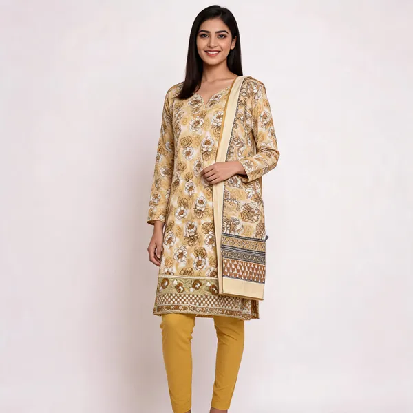Beige_Cotton_Floral_Print_Unstitched_Kurta_Set_For_Women