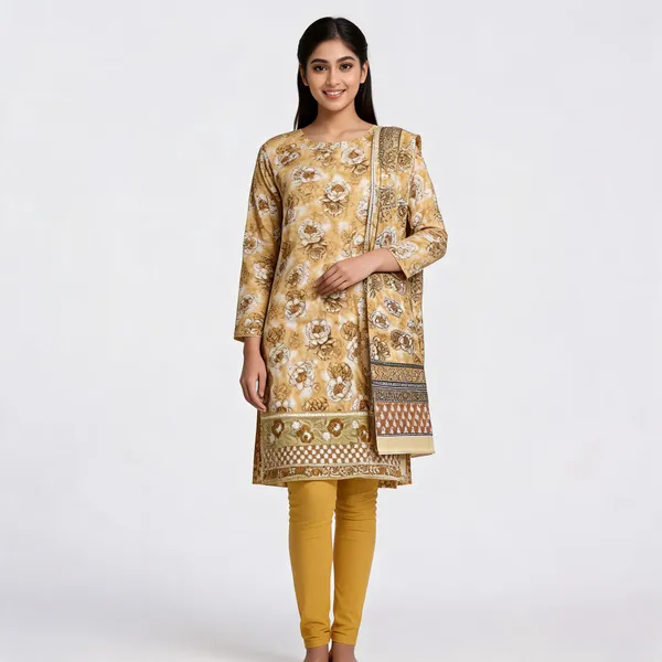 Beige_Cotton_Floral_Print_Unstitched_Kurta_Set_For_Women
