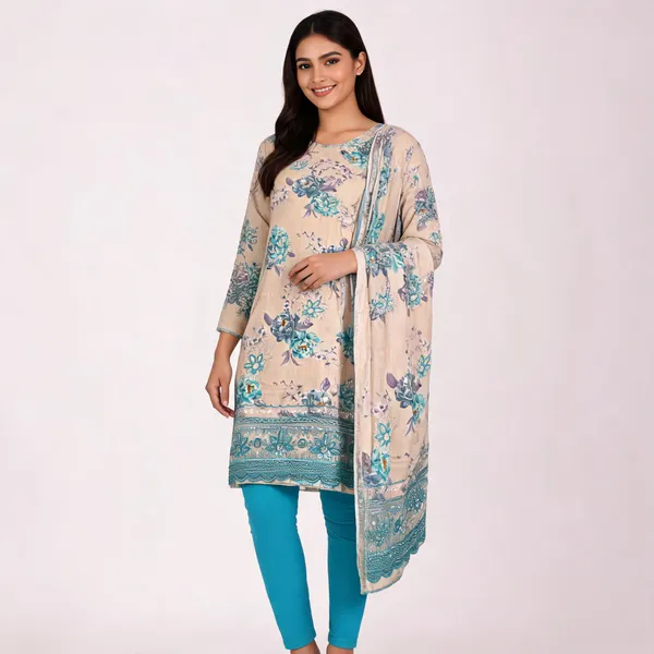 Beige_Cotton_Floral_Print_Unstitched_Kurta_Set_For_Women