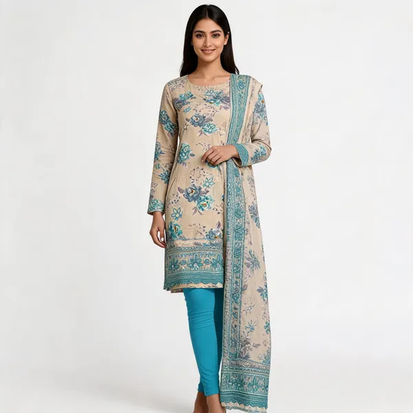 Beige_Cotton_Floral_Print_Unstitched_Kurta_Set_For_Women