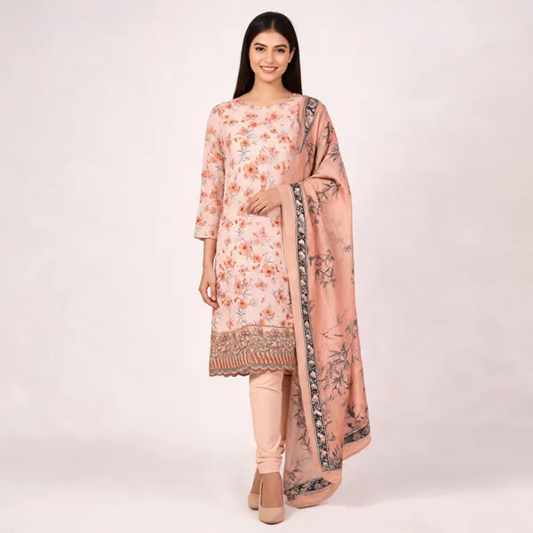 Peach_Cotton_Floral_Print_Unstitched_Kurta_Set_For_Women