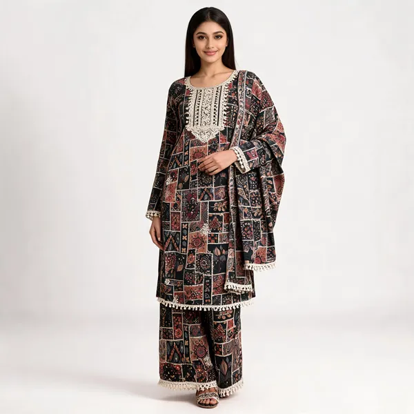 Black_Cotton_Printed_Unstitched_Kurta_Set_For_Women