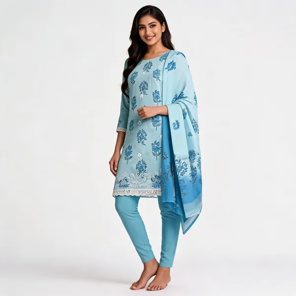 Light_Blue_Cotton_Floral_Print_Unstitched_Kurta_Set_For_Women