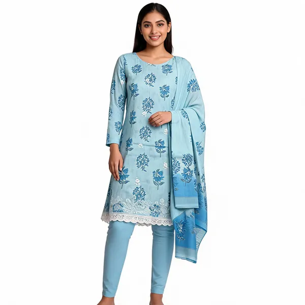 Light_Blue_Cotton_Floral_Print_Unstitched_Kurta_Set_For_Women