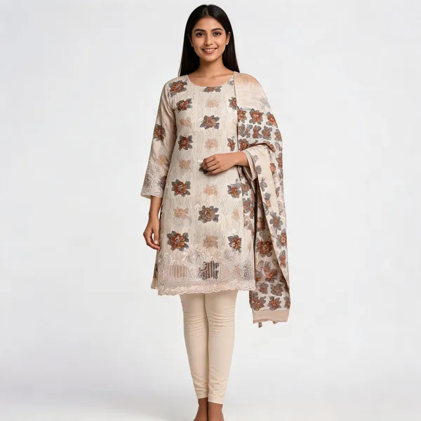 Beige_Cotton_Floral_Print_Unstitched_Kurta_Set_For_Women