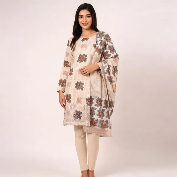 Beige_Cotton_Floral_Print_Unstitched_Kurta_Set_For_Women