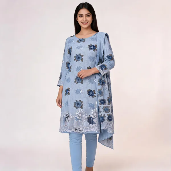 Blue_Cotton_Floral_Print_Unstitched_Kurta_Set_For_Women