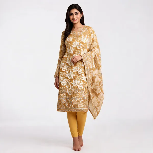 Mustard_Cotton_Floral_Embroidered_Unstitched_Kurta_Set_For_Women
