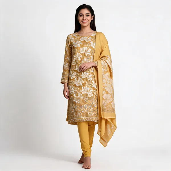Mustard_Cotton_Floral_Embroidered_Unstitched_Kurta_Set_For_Women