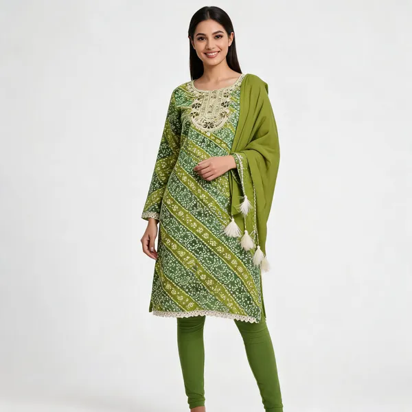 Green_Cotton_Geometric_Print_Unstitched_Kurta_Set_For_Women