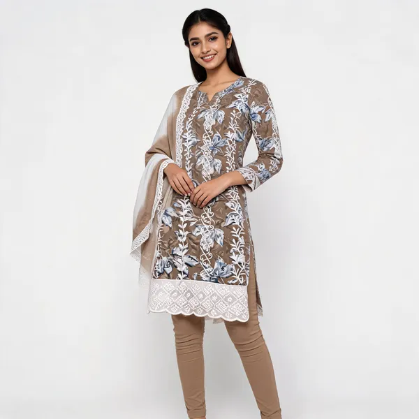 Taupe_Cotton_Floral_Embroidered_Unstitched_Kurta_Set_For_Women