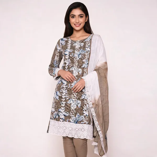 Taupe_Cotton_Floral_Embroidered_Unstitched_Kurta_Set_For_Women
