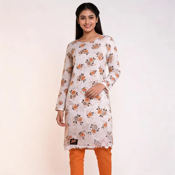 White_Cotton_Floral_Print_Unstitched_Kurta_Set_For_Women