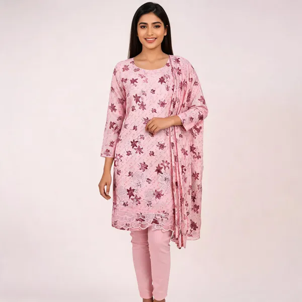 Pink_Cotton_Floral_Print_Unstitched_Kurta_Set_For_Women