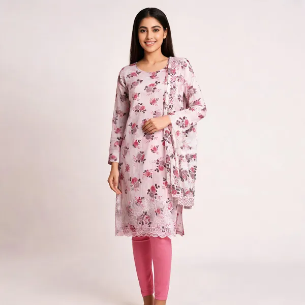 Pink_Cotton_Floral_Print_Unstitched_Kurta_Set_For_Women