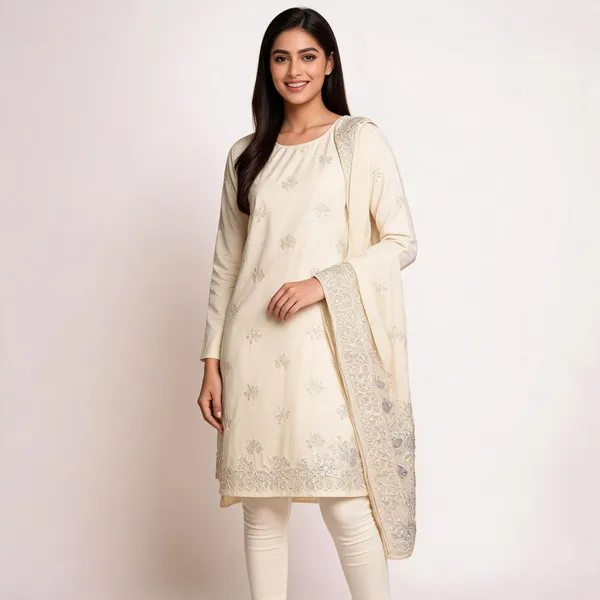 Cream_Cotton_Floral_Embroidered_Unstitched_Kurta_Set_For_Women