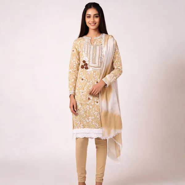 Beige_Cotton_Floral_Print_Unstitched_Kurta_Set_For_Women
