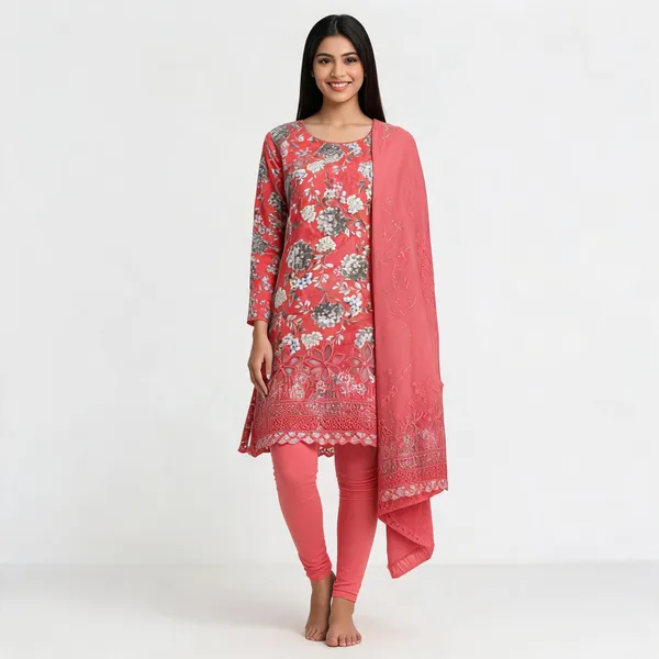 Coral_Cotton_Floral_Print_Unstitched_Kurta_Set_For_Women