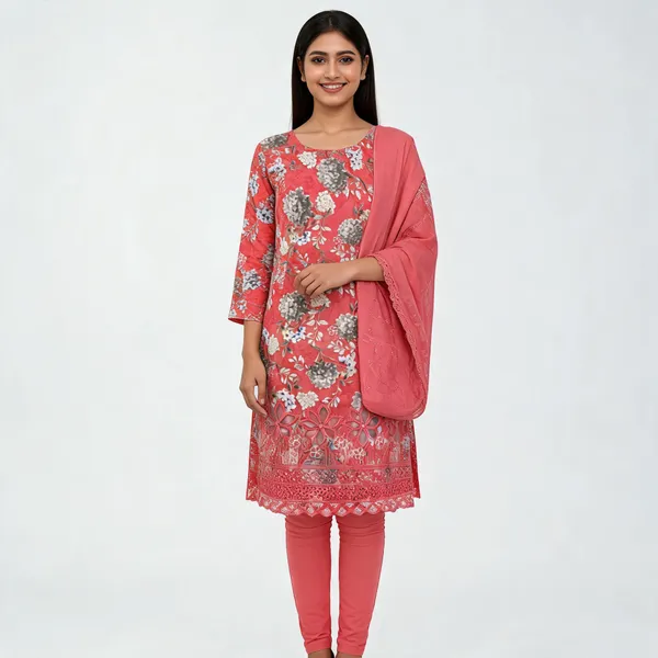 Coral_Cotton_Floral_Print_Unstitched_Kurta_Set_For_Women