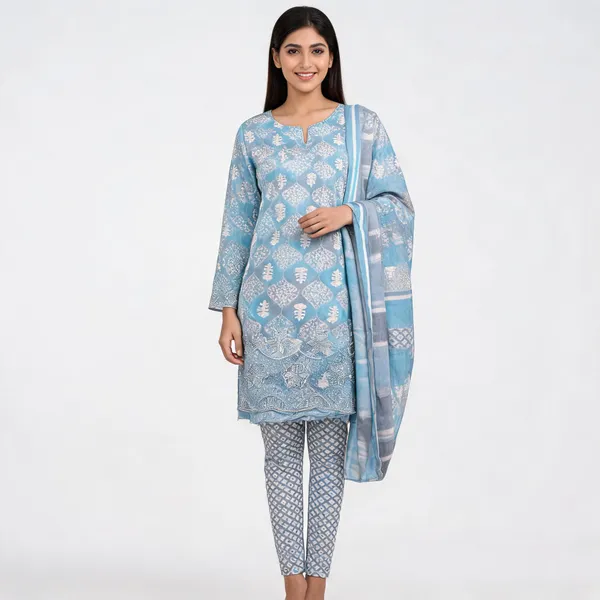 Light_Blue_Cotton_Floral_Print_Unstitched_Kurta_Set_For_Women