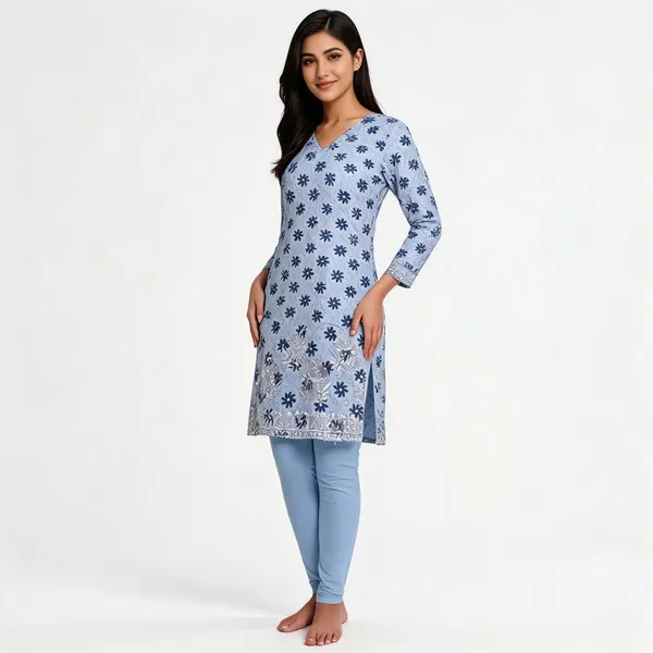 Light_Blue_Cotton_Floral_Print_Unstitched_Kurta_Set_For_Women