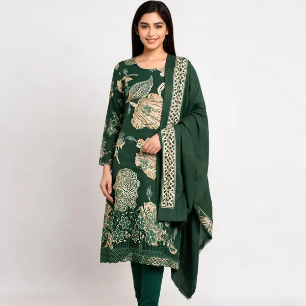 Green_Cotton_Floral_Print_Unstitched_Kurta_Set_For_Women