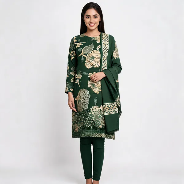 Green_Cotton_Floral_Print_Unstitched_Kurta_Set_For_Women