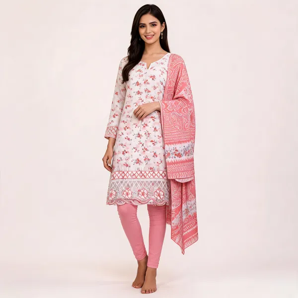 Pink_White_Cotton_Floral_Print_Unstitched_Kurta_Set_For_Women