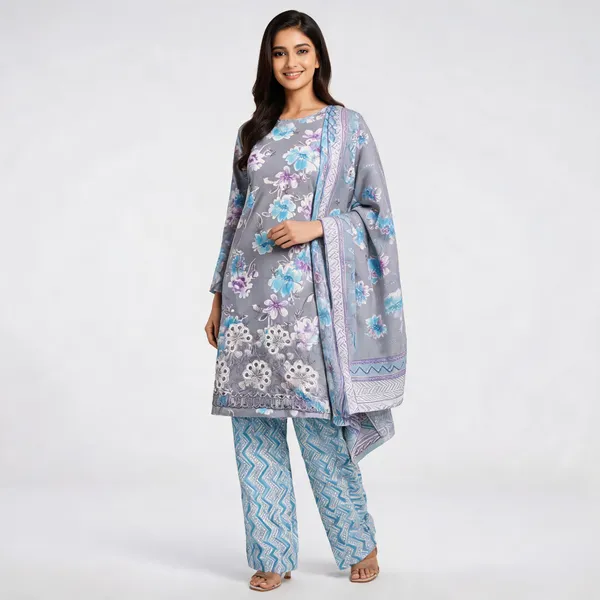 Grey_Cotton_Floral_Print_Unstitched_Kurta_Set_For_Women