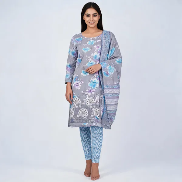 Grey_Cotton_Floral_Print_Unstitched_Kurta_Set_For_Women