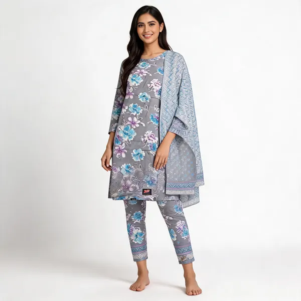 Grey_Cotton_Floral_Print_Unstitched_Kurta_Set_For_Women