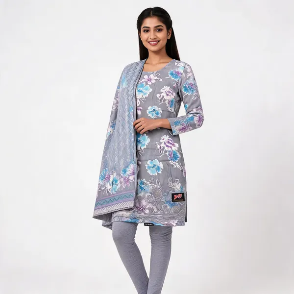 Grey_Cotton_Floral_Print_Unstitched_Kurta_Set_For_Women