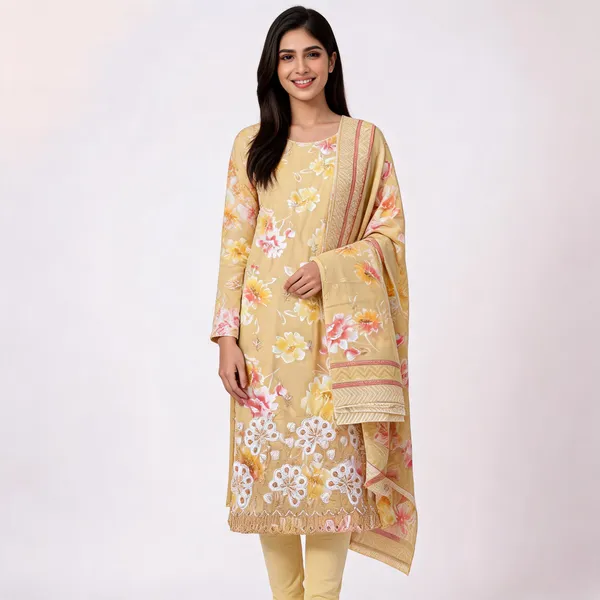 Beige_Cotton_Floral_Embroidered_Unstitched_Kurta_Set_For_Women