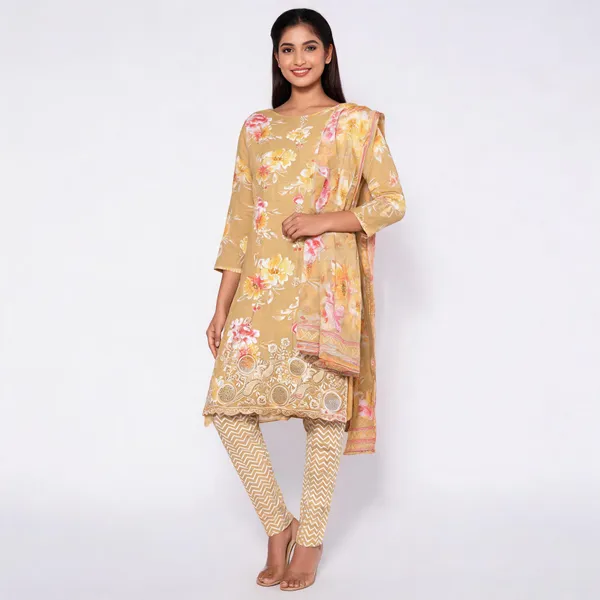 Beige_Cotton_Floral_Embroidered_Unstitched_Kurta_Set_For_Women