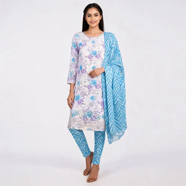Blue_Cotton_Floral_Print_Unstitched_Kurta_Set_For_Women