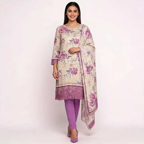 Beige_Cotton_Floral_Print_Unstitched_Kurta_Set_For_Women