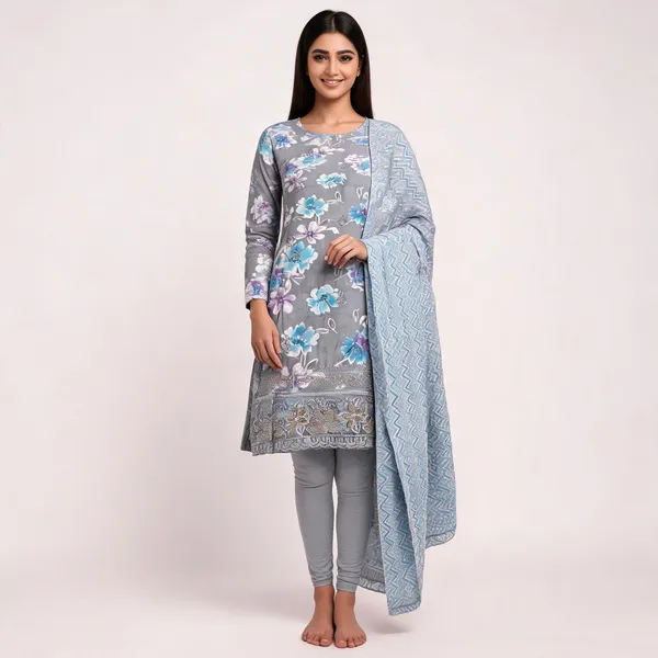 Grey_Cotton_Floral_Print_Unstitched_Kurta_Set_For_Women