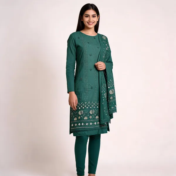 Green_Cotton_Floral_Embroidered_Unstitched_Kurta_Set_For_Women