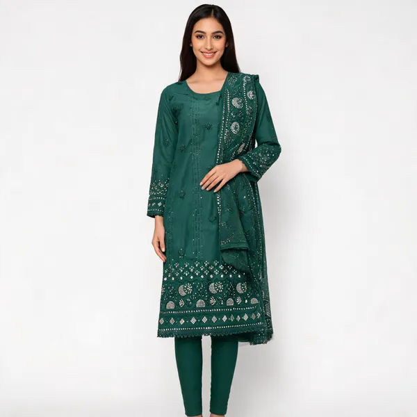 Green_Cotton_Floral_Embroidered_Unstitched_Kurta_Set_For_Women