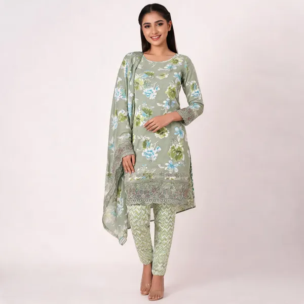 Sage_Green_Cotton_Floral_Print_Unstitched_Kurta_Set_For_Women