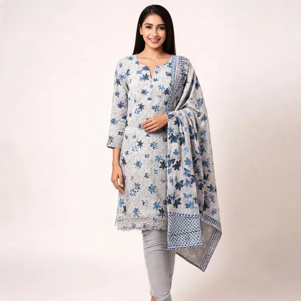 Grey_Cotton_Floral_Print_Unstitched_Kurta_Set_For_Women