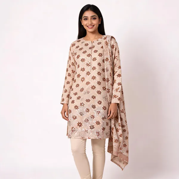 Beige_Cotton_Floral_Print_Unstitched_Kurta_Set_For_Women