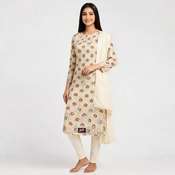 Cream_Cotton_Floral_Print_Unstitched_Kurta_Set_For_Women
