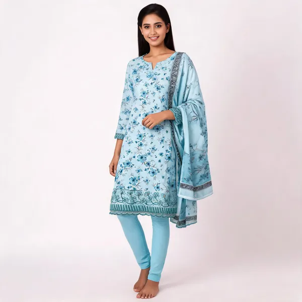 Blue_Cotton_Floral_Print_Unstitched_Kurta_Set_For_Women