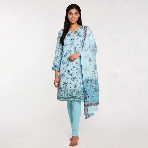 Blue_Cotton_Floral_Print_Unstitched_Kurta_Set_For_Women