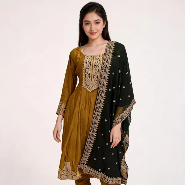 Mustard_Yellow_Vichitra_Anarkali_Top_Pant_Dupatta_Set_For_Women