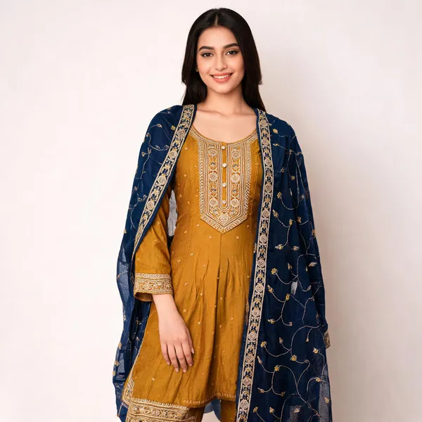 Mustard_Yellow_Vichitra_Anarkali_Top_Pant_Dupatta_Set_For_Women